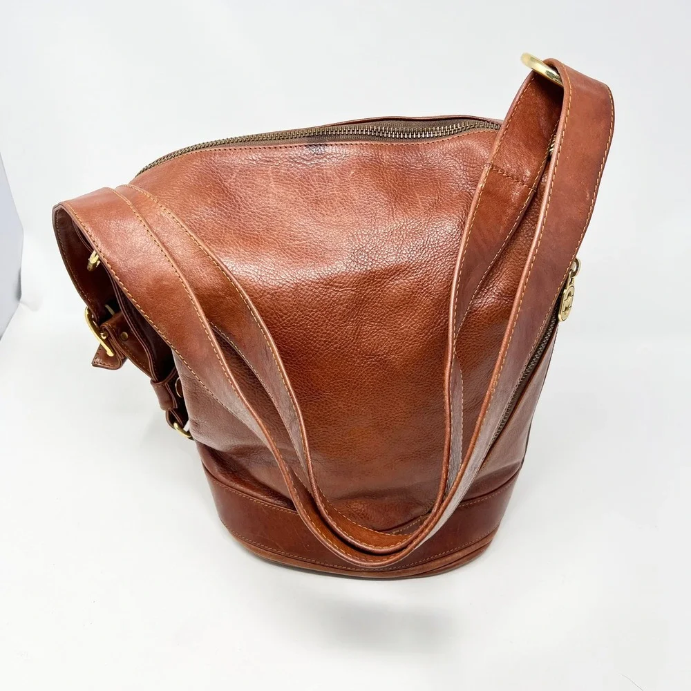 Marino Orlandi Brown Leather Backpack with Gold Hardware